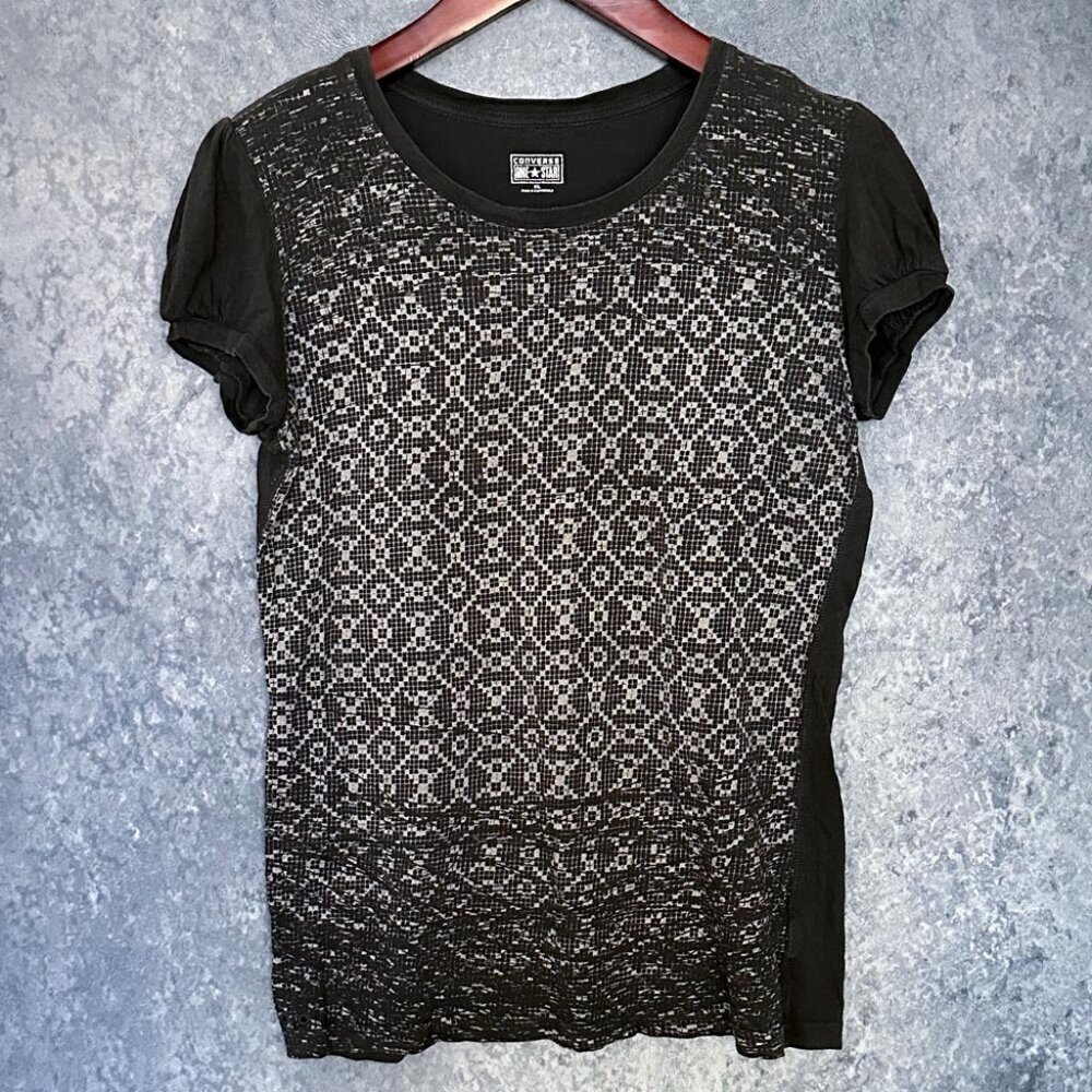 Converse One Star Pattern-Front Cap-Sleeve T-Shirt, XL